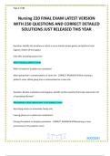 Nursing 220 FINAL EXAM LATEST VERSION WITH 250 QUESTIONS AND CORRECT DETAILED SOLUTIONS JUST RELEASED THIS YEAR