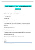 Food Manager Exam 2026 Questions and Answers