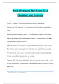 Food Managers Test Exam 2026 Questions and Answers