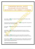 CERTIFIED TRAVEL AGENT GLOSSARY EXAM UPDATED QUESTIONS AND CORRECT ANSWERS&period;