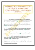 CYBERSECURITY MANAGEMENT II - TACTICAL - C795 SOBS EXAM UPDATED QUESTIONS AND CORRECT ANSWERS&period;