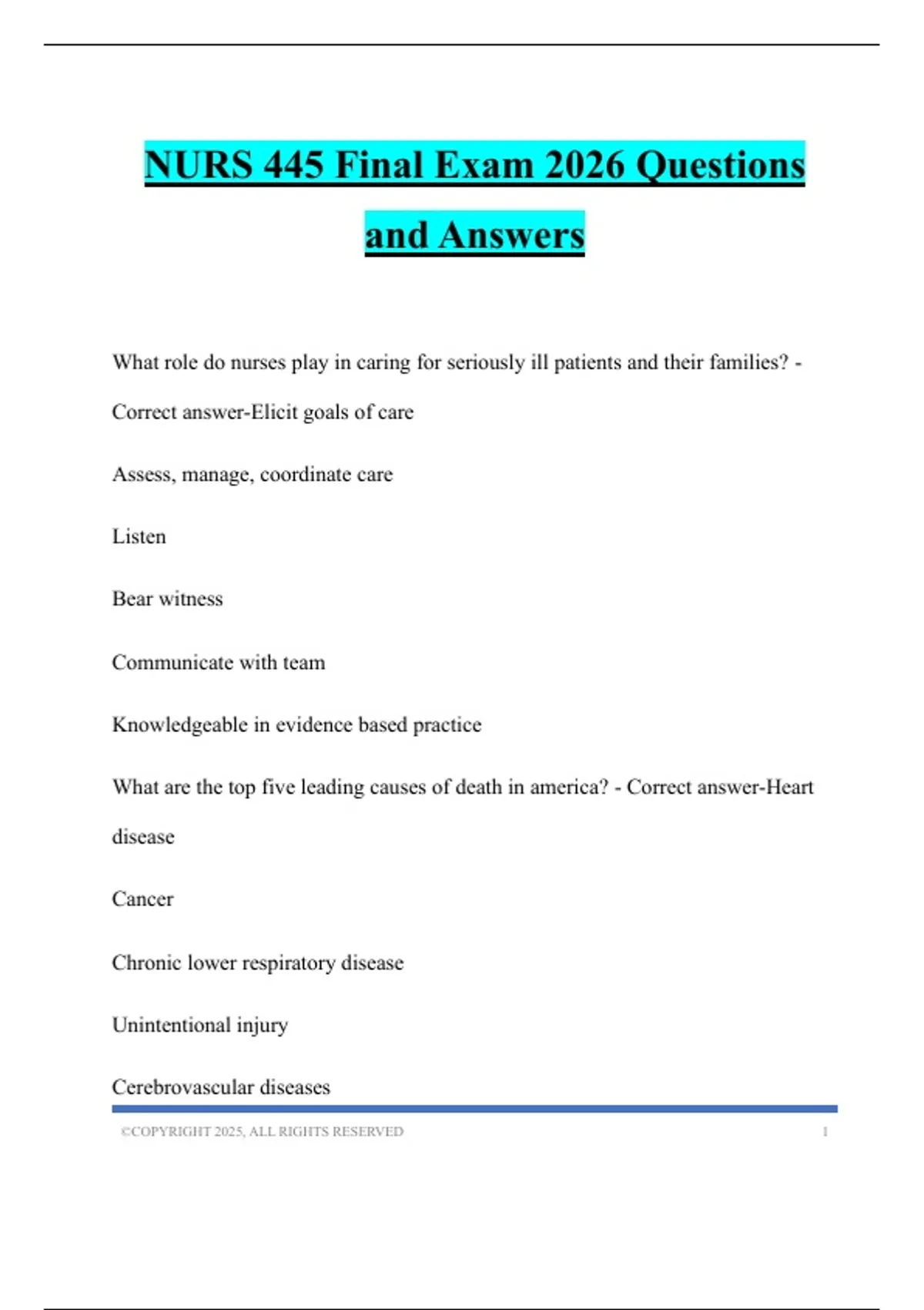 NURS 445 Final Exam 2026 Questions and Answers - MIS 309 - Stuvia US