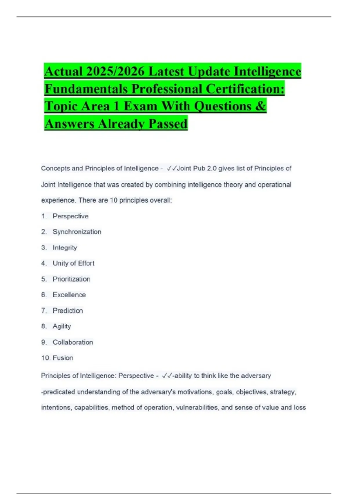 Topic Updates Actual 2025/2026 Latest Update Intelligence Fundamentals Professional ...