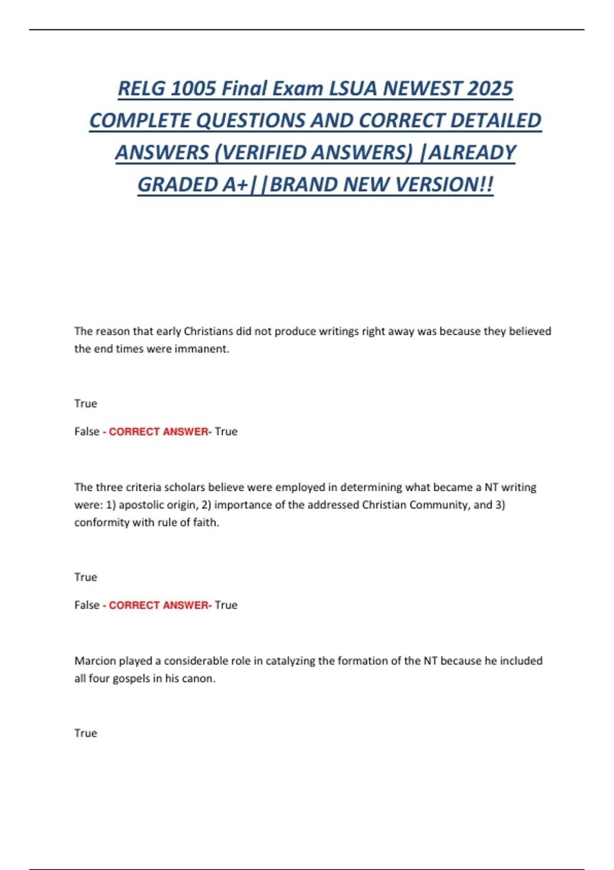RELG 1005 Final Exam LSUA 2025 – World Religions Study Guide & Review ...