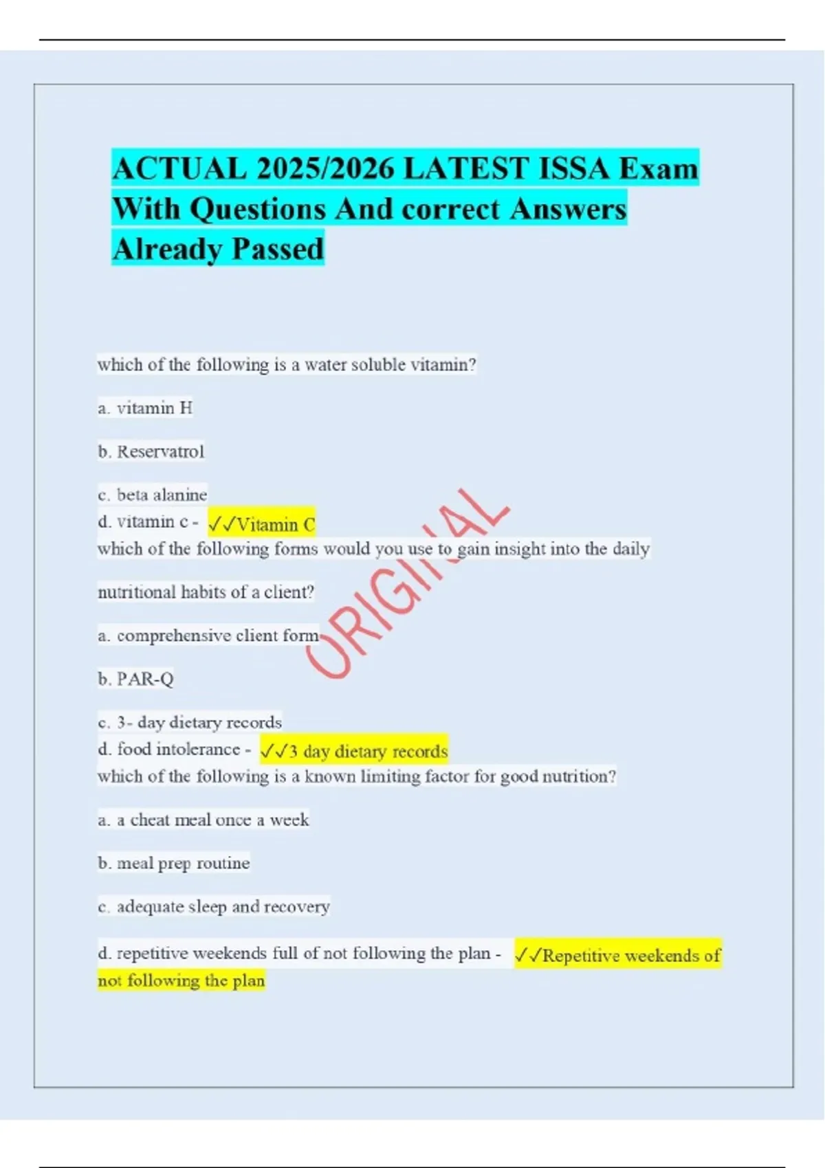 ACTUAL 2025/2026 LATEST ISSA Exam With Questions And correct Answers ...