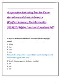 Acupuncture Licensing Practice Exam  Questions And Correct Answers  &lpar;Verified Answers&rpar; Plus Rationales  2025&vert;2026 Q&A &vert; Instant Download Pdf 