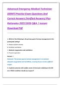 Advanced Emergency Medical Technician  &lpar;AEMT&rpar; Practice Exam Questions And  Correct Answers &lpar;Verified Answers&rpar; Plus  Rationales 2025&vert;2026 Q&A &vert; Instant  Download Pdf
