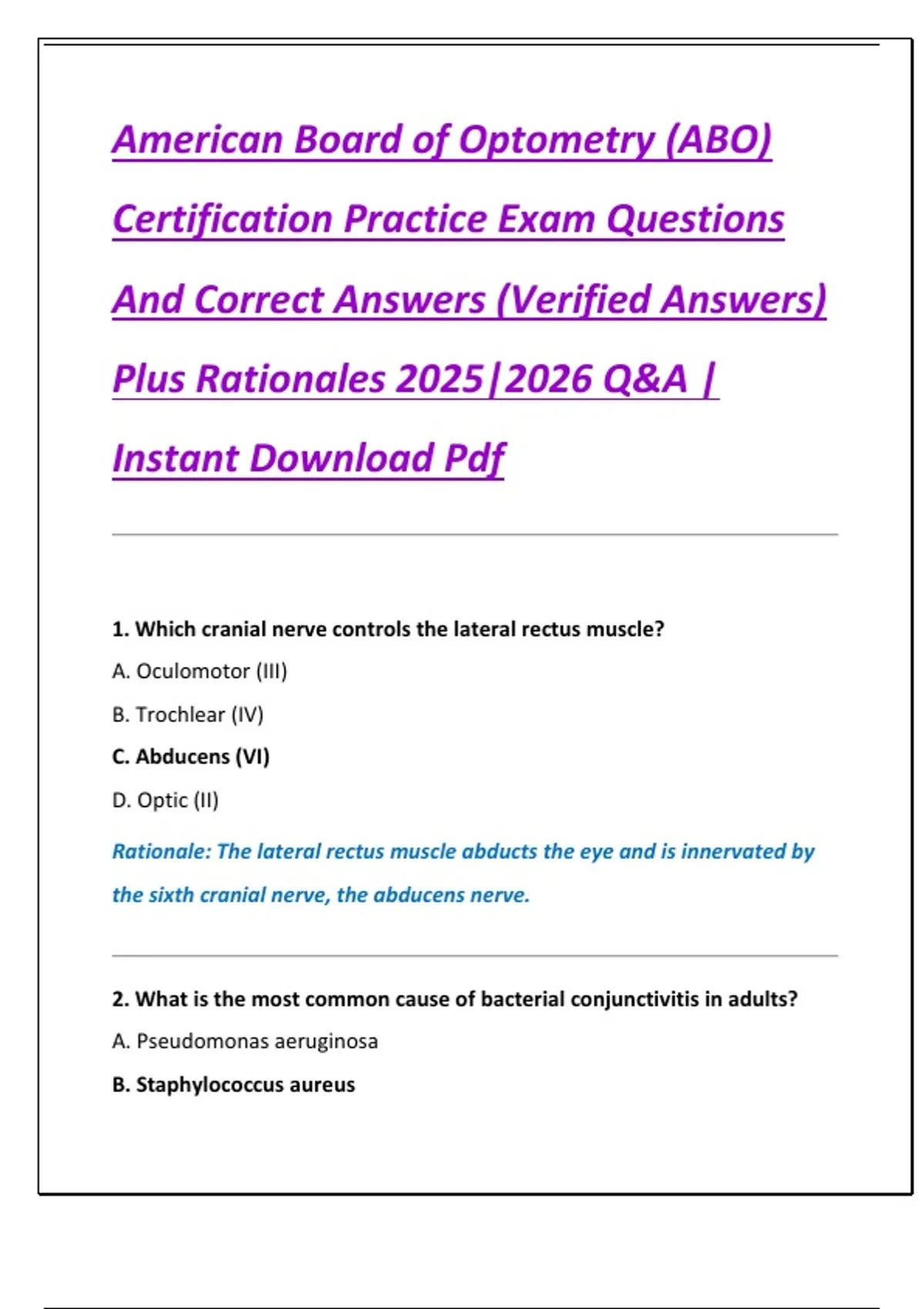 American Board of Optometry (ABO) Certification Practice Exam Questions ...
