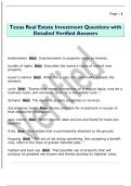 Texas Real Estate Investment Questions with  Detailed Verified Answers