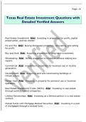 Texas Real Estate Investment Questions with  Detailed Verified Answers 