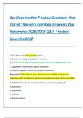 Bar Examination Practice Questions And  Correct Answers &lpar;Verified Answers&rpar; Plus  Rationales 2025&vert;2026 Q&A &vert; Instant  Download Pdf