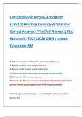 Certified Bank Secrecy Act Officer  &lpar;CBSAO&rpar; Practice Exam Questions And  Correct Answers &lpar;Verified Answers&rpar; Plus  Rationales 2025&vert;2026 Q&A &vert; Instant  Download Pdf 