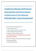 Certified Case Manager &lpar;CCM&rpar; Practice  Exam Questions And Correct Answers  &lpar;Verified Answers&rpar; Plus Rationales  2025&vert;2026 Q&A &vert; Instant Download Pdf 
