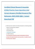 Certified Clinical Research Associate  &lpar;CCRA&rpar; Practice Exam Questions And  Correct Answers &lpar;Verified Answers&rpar; Plus  Rationales 2025&vert;2026 Q&A &vert; Instant  Download Pdf