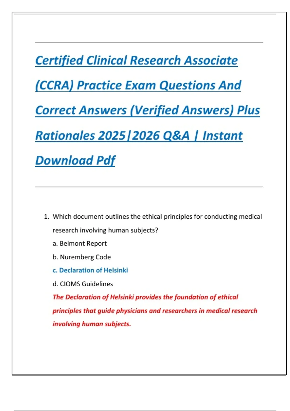 Certified Clinical Research Associate (CCRA) Practice Exam Questions ...