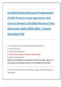 Certified Clinical Research Professional  &lpar;CCRP&rpar; Practice Exam Questions And  Correct Answers &lpar;Verified Answers&rpar; Plus  Rationales 2025&vert;2026 Q&A &vert; Instant  Download Pdf