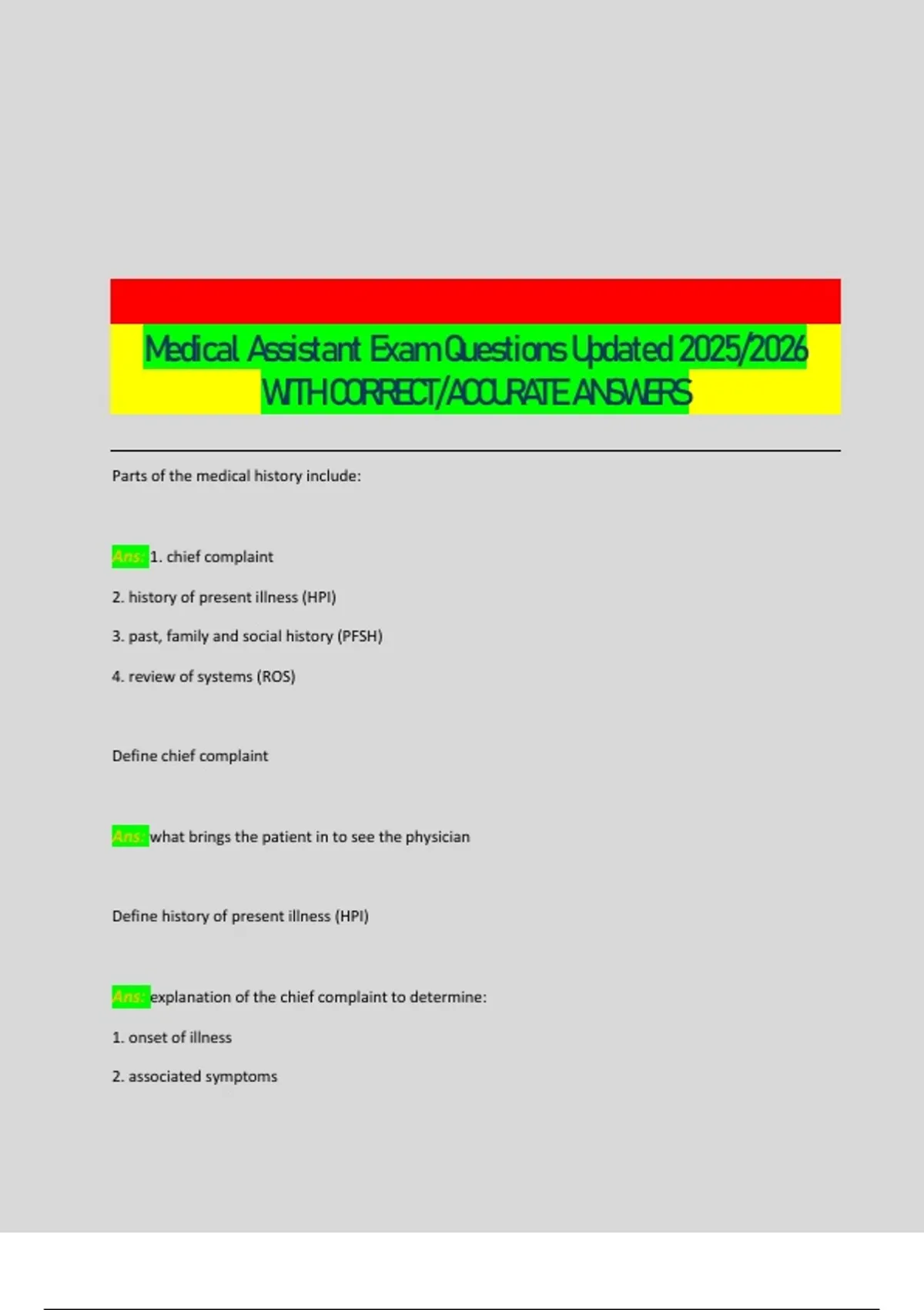 Medical Assistant Questions Medical Assistant Exam Questions Updated 2025/2026 WITH CORRECT ...