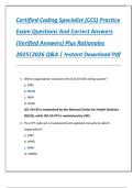 Certified Coding Specialist &lpar;CCS&rpar; Practice  Exam Questions And Correct Answers  &lpar;Verified Answers&rpar; Plus Rationales  2025&vert;2026 Q&A &vert; Instant Download Pdf