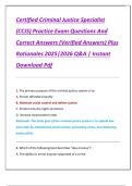 Certified Criminal Justice Specialist  &lpar;CCJS&rpar; Practice Exam Questions And  Correct Answers &lpar;Verified Answers&rpar; Plus  Rationales 2025&vert;2026 Q&A &vert; Instant  Download Pdf