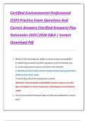 Certified Environmental Professional  &lpar;CEP&rpar; Practice Exam Questions And  Correct Answers &lpar;Verified Answers&rpar; Plus  Rationales 2025&vert;2026 Q&A &vert; Instant  Download Pdf
