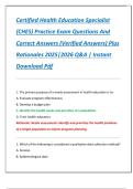 Certified Health Education Specialist  &lpar;CHES&rpar; Practice Exam Questions And  Correct Answers &lpar;Verified Answers&rpar; Plus  Rationales 2025&vert;2026 Q&A &vert; Instant  Download Pdf