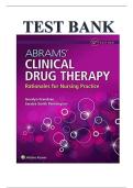 Test Bank &ndash; Abrams&rsquo; Clinical Drug Therapy&colon; Rationales for Nursing Practice&comma; 12th Edition &lpar;Geralyn Frandsen&comma; Sandra Pennington&rpar; &ndash; Complete Exam Questions and Answers