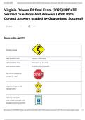 Virginia Drivers Ed final Exam &lpar;2025&rpar; UPDATE Verified Questions And Answers &vert; With 100&percnt; Correct Answers graded A&plus; Guaranteed Success&excl;&excl;