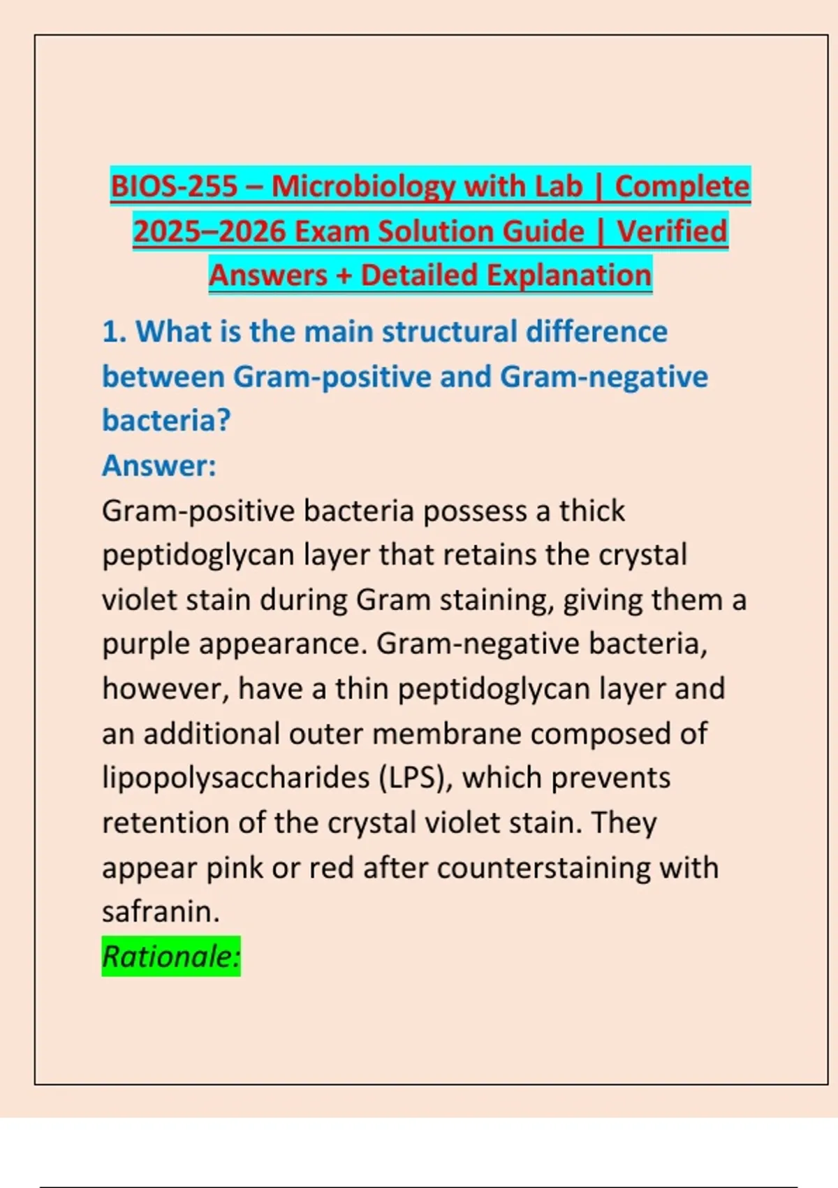 BIOS-255 – Microbiology with Lab (2025–2026) | Complete Exam Solution ...