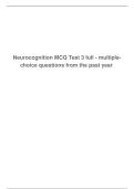 Neurocognition MCQ Test 3 full - multiple-choice questions from the past year