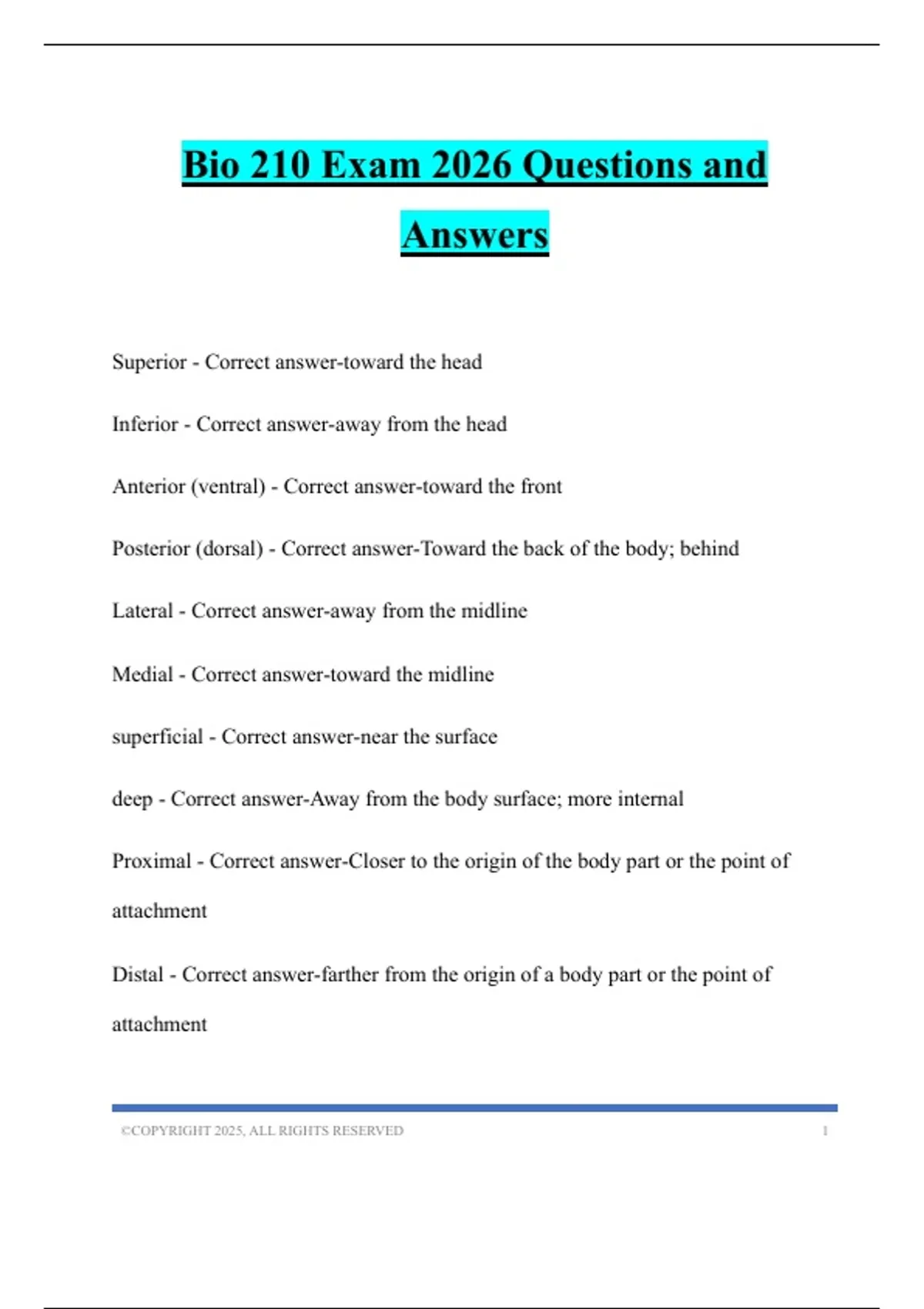 Bio 210 Exam 2026 Questions and Answers - EXIT HESI - Stuvia US