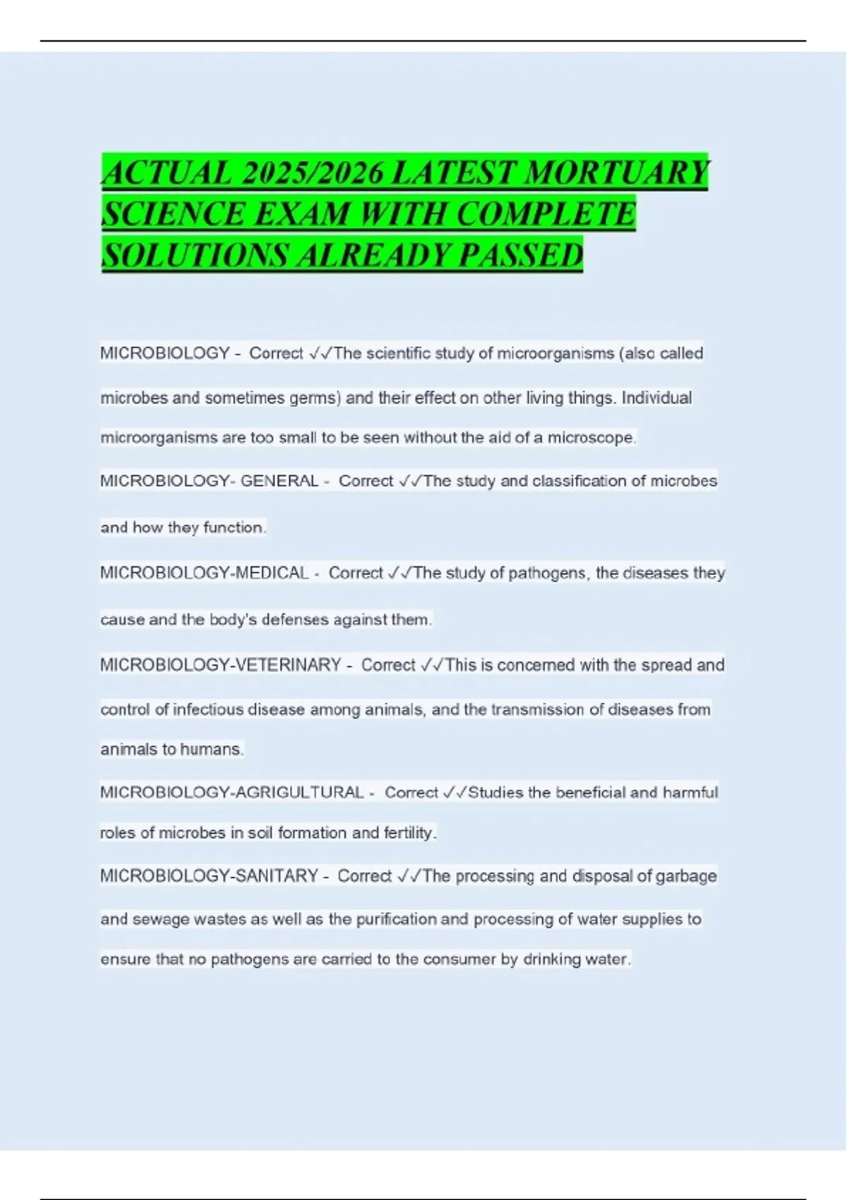 ACTUAL 2025/2026 LATEST MORTUARY SCIENCE EXAM WITH COMPLETE SOLUTIONS ...