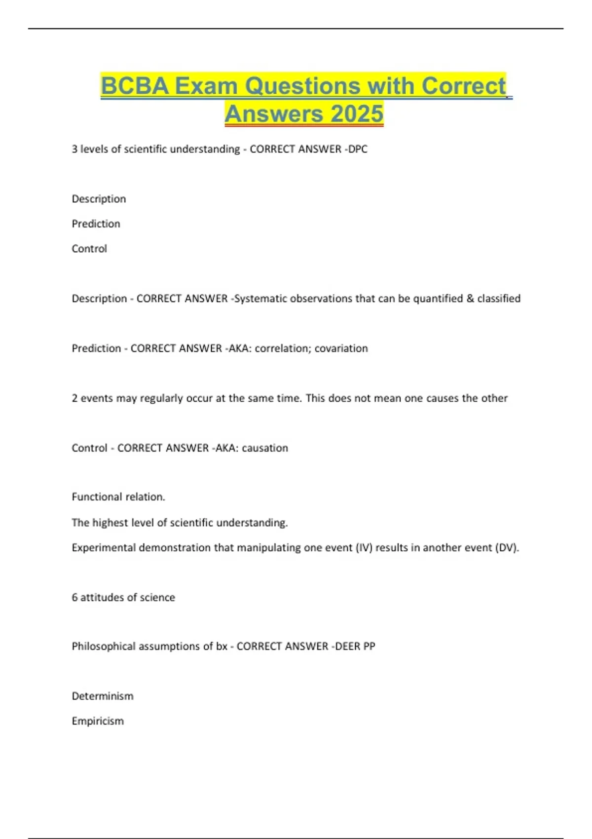 BCBA Exam Questions with Correct Answers 2025 - BCBA - Stuvia US