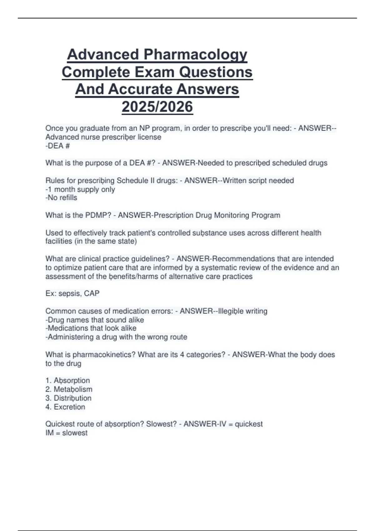 Advanced Pharmacology Complete Exam Questions And Accurate Answers 2025 ...