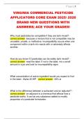 VIRGINIA COMMERCIAL PESTICIDE  APPLICATORS CORE EXAM 2025&sol; 2026  BRAND NEW QUESTIONS WITH  ANSWERS&vert; ACE YOUR GRADES&excl; 