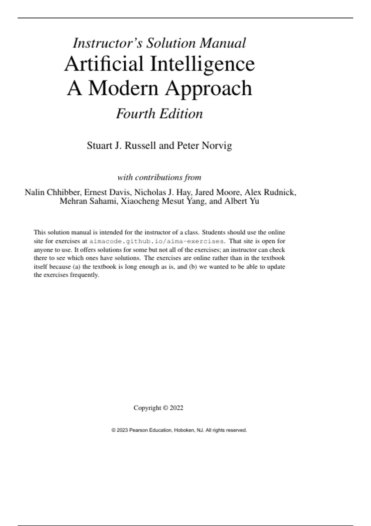 Instructor’s Solution Manual for Artificial Intelligence: A Modern ...