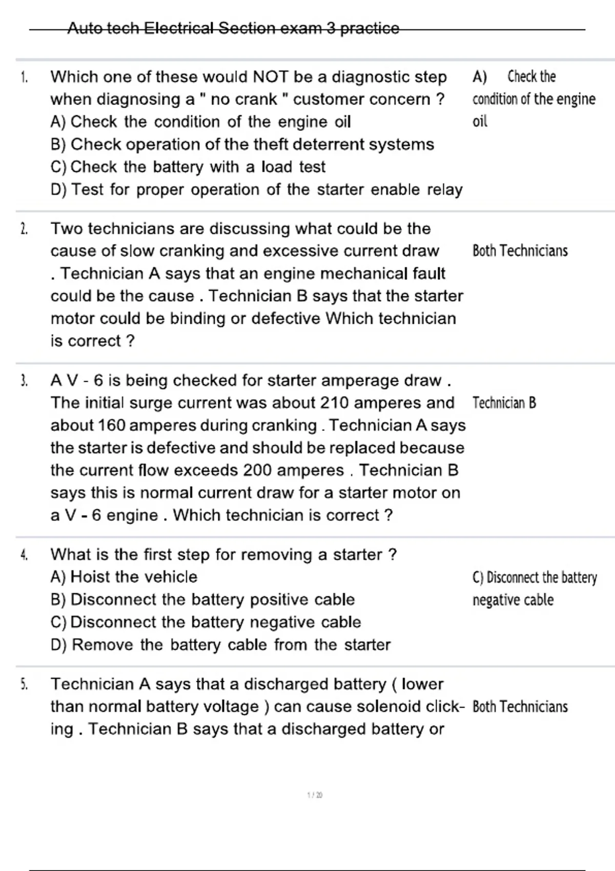 Auto Tech Electrical Section Exam 3 Practice with Solution 2025/2026 ...