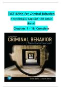 Test Bank &ndash; Criminal Behavior&colon; A Psychological Approach&comma; 12th Edition &vert; Full Chapters Included