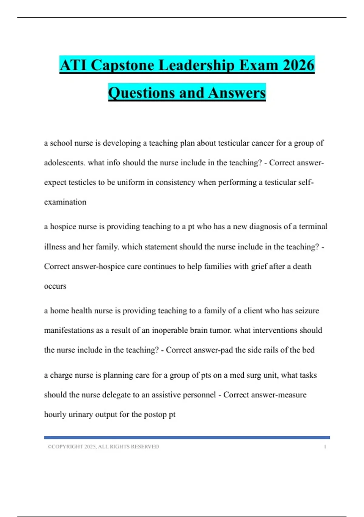 ATI Capstone Leadership Exam 2026 Questions and Answers - ATI Capstone ...