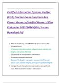Certified Information Systems Auditor  &lpar;CISA&rpar; Practice Exam Questions And  Correct Answers &lpar;Verified Answers&rpar; Plus  Rationales 2025&vert;2026 Q&A &vert; Instant  Download Pdf