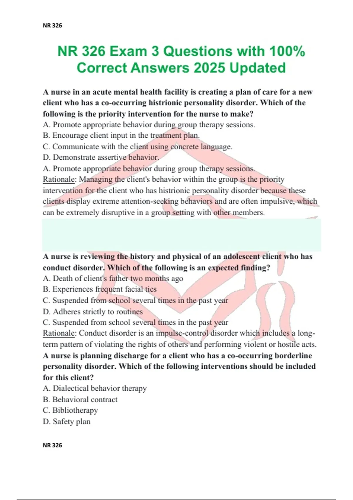 NR 326 Exam 3 Questions with 100% Correct Answers 2025 Updated - NR 326 ...