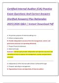 Certified Internal Auditor &lpar;CIA&rpar; Practice  Exam Questions And Correct Answers  &lpar;Verified Answers&rpar; Plus Rationales  2025&vert;2026 Q&A &vert; Instant Download Pdf 