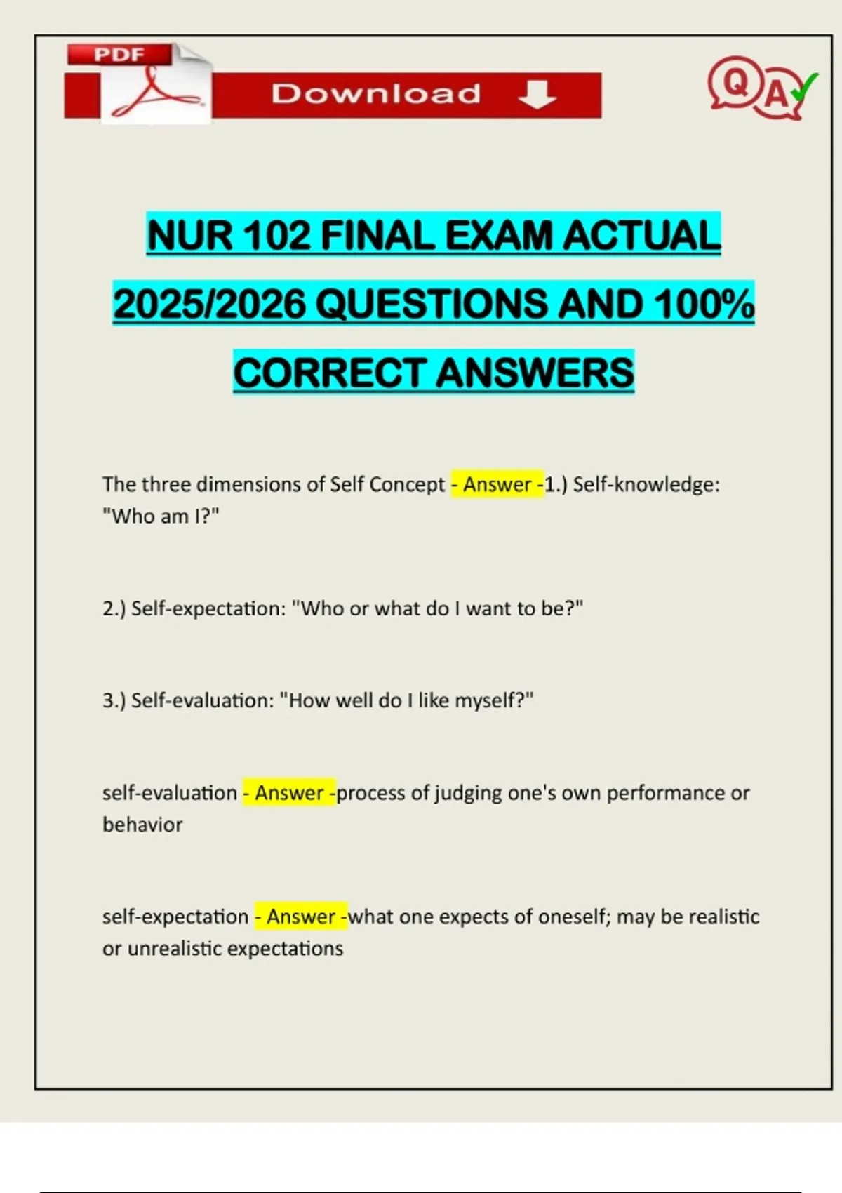 NUR 102 FINAL EXAM ACTUAL 2025/2026 QUESTIONS AND 100% CORRECT ANSWERS ...