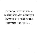 TATTOO LICENSE EXAM QUESTIONS AND CORRECT ANSWERS LATEST GUIDE 2025&sol;2026 GRADED A &plus; &period;