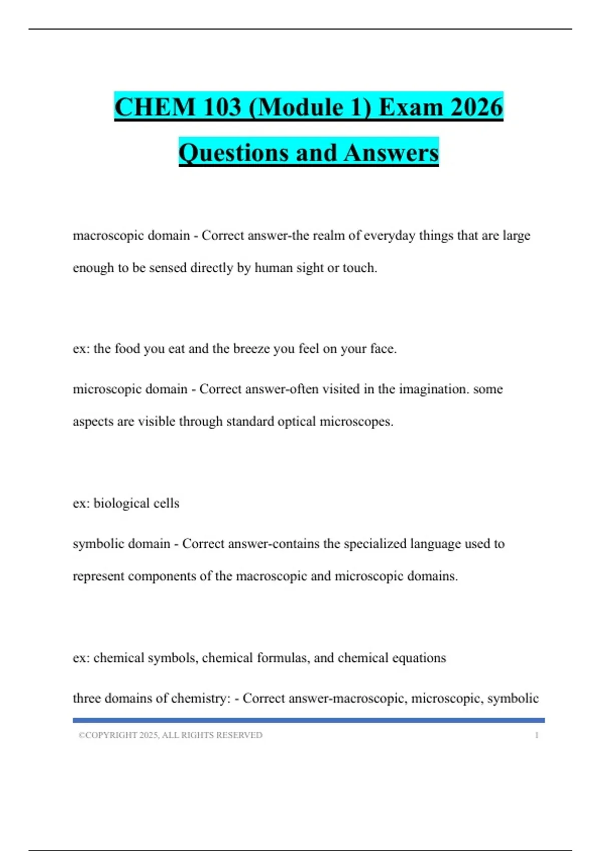 CHEM 103 (Module 1) Exam 2026 Questions and Answers - Chem 103 - Stuvia US