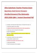 Ohio Substitute Teacher Practice Exam  Questions And Correct Answers  &lpar;Verified Answers&rpar; Plus Rationales  2025&vert;2026 Q&A &vert; Instant Download Pdf 