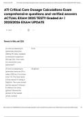 ATI Critical Care Dosage Calculations Exam comprehensive questions and verified answers ACTUAL EXAM 2025 TEST&excl;&excl; Graded A&plus; &vert; 2025&vert;2026 EXAM UPDATE