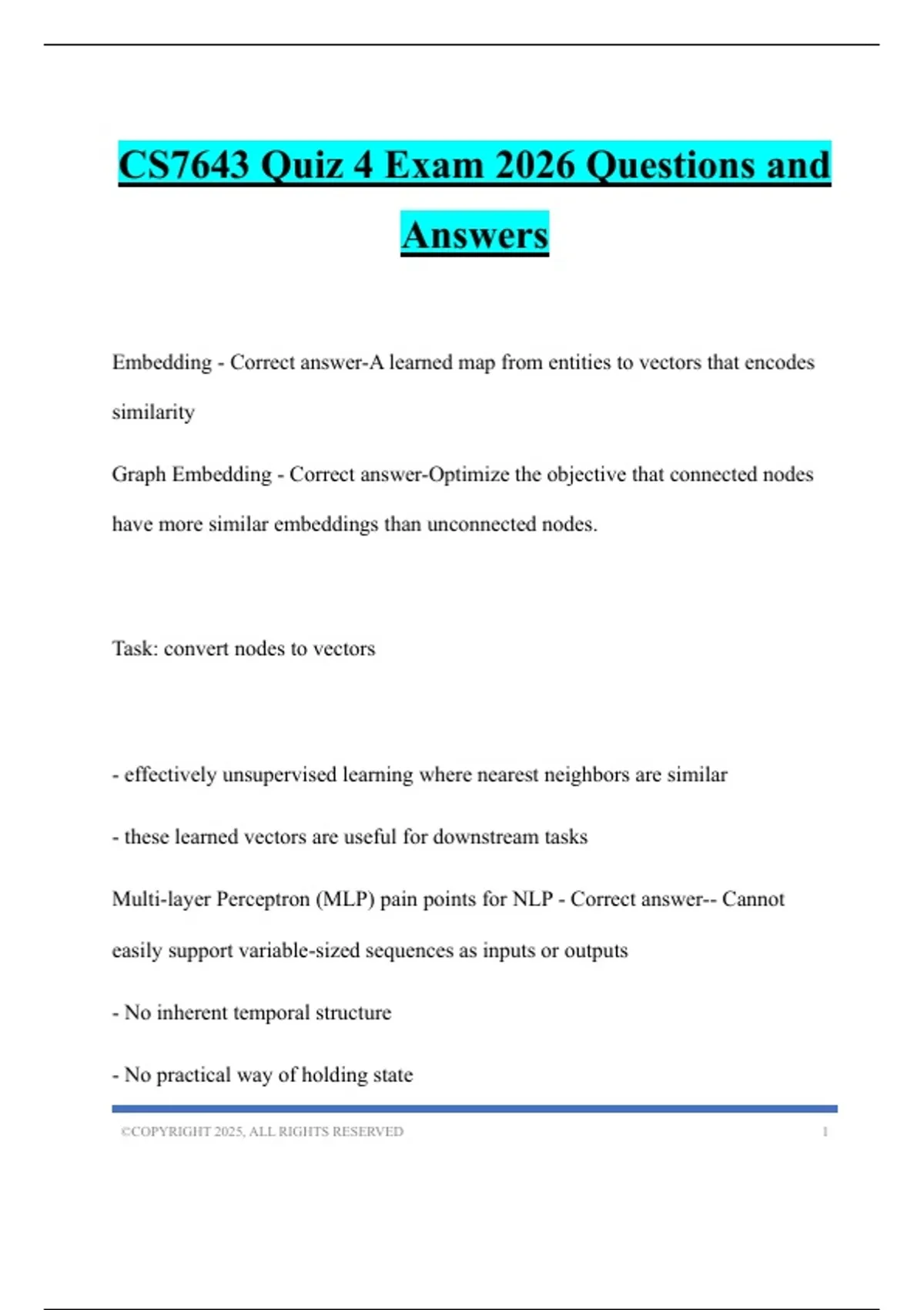 CS7643 Quiz 4 Exam 2026 Questions and Answers - CS7643 - Stuvia US