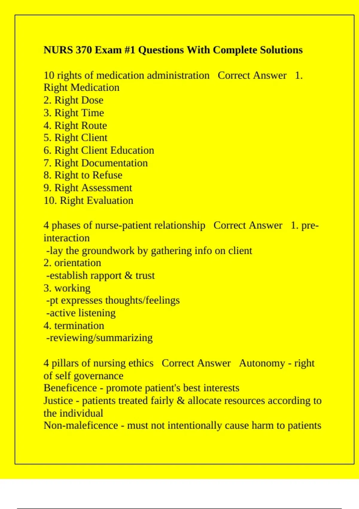 NURS 370 Exam #1 Questions With Complete Solutions - NURS 370 - Stuvia US