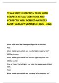 TEXAS STATE INSPECTION EXAM WITH CORRECT ACTUAL QUESTIONS AND CORRECTLY WELL DEFINED ANSWERS LATEST ALREADY GRADED A&plus; 2025 &ndash; 2026