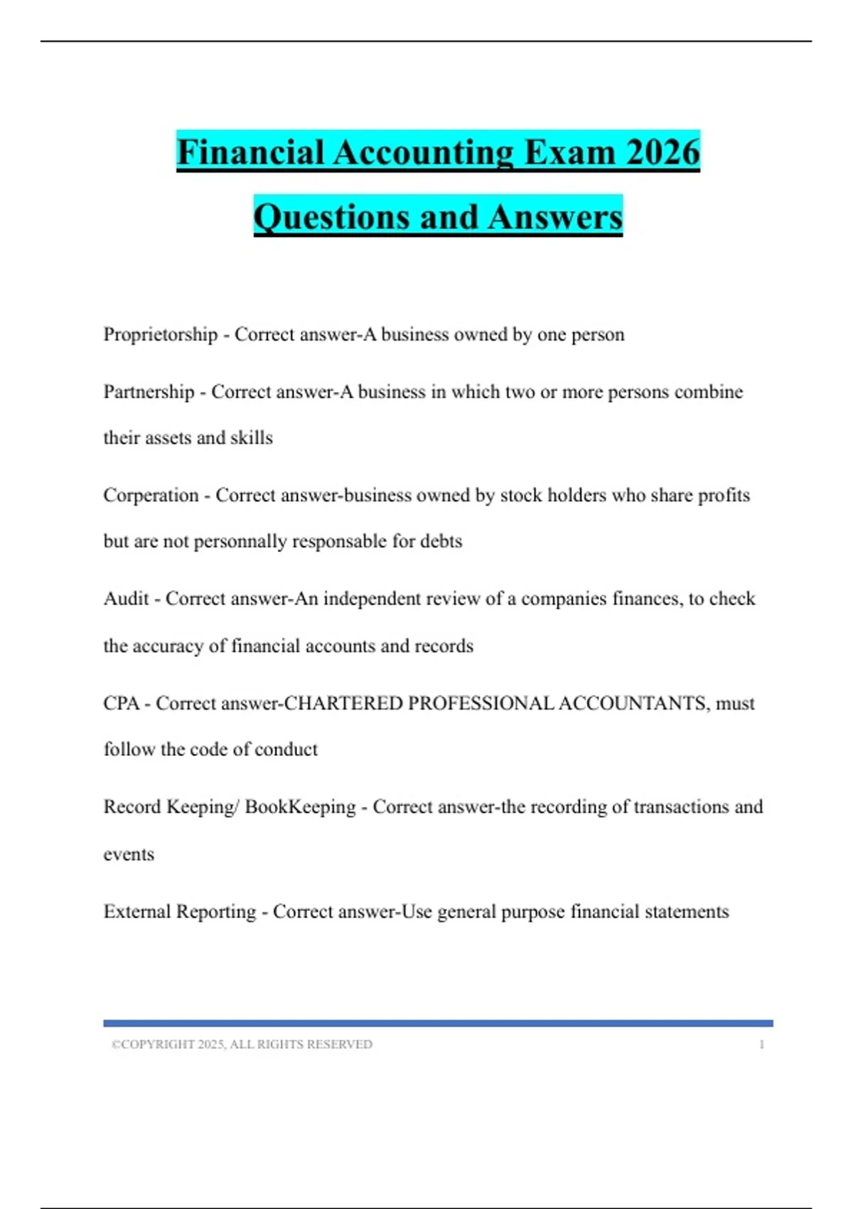 Financial Accounting Exam 2026 Questions and Answers - Financial ...